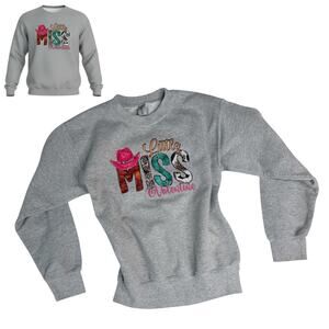 Gildan Sweatshirt Little Miss Valentine Girls SM Western Cowgirl Gray Pink New